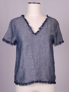 EUC Highline Collective Cropped Frayed Linen Denim Top, Sz - Sm